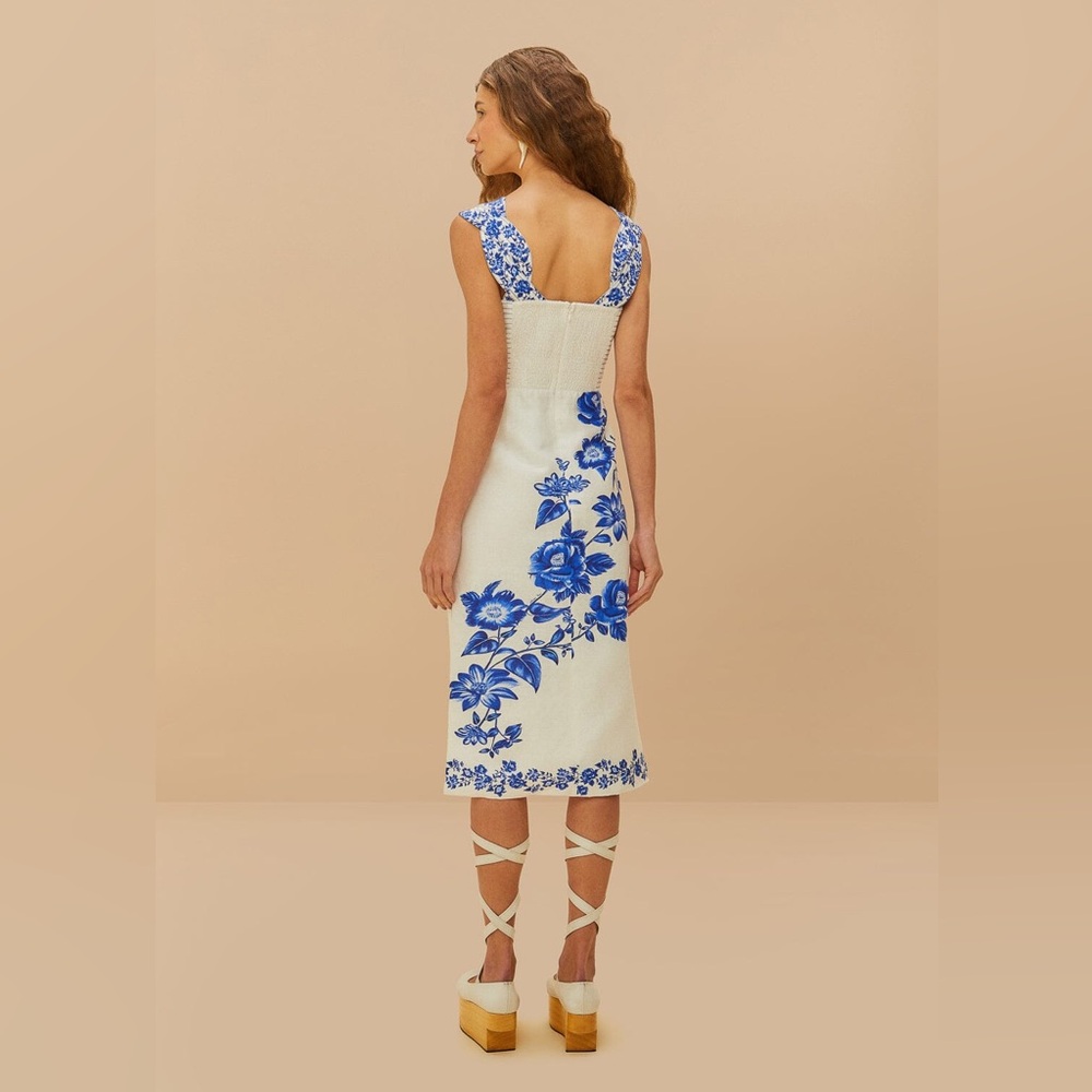 Farm Rio Off-White Floral Cascade Wavy Midi Dress - Picture 7 of 8